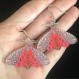 Light Blue and Red Moth Dangle Earrings